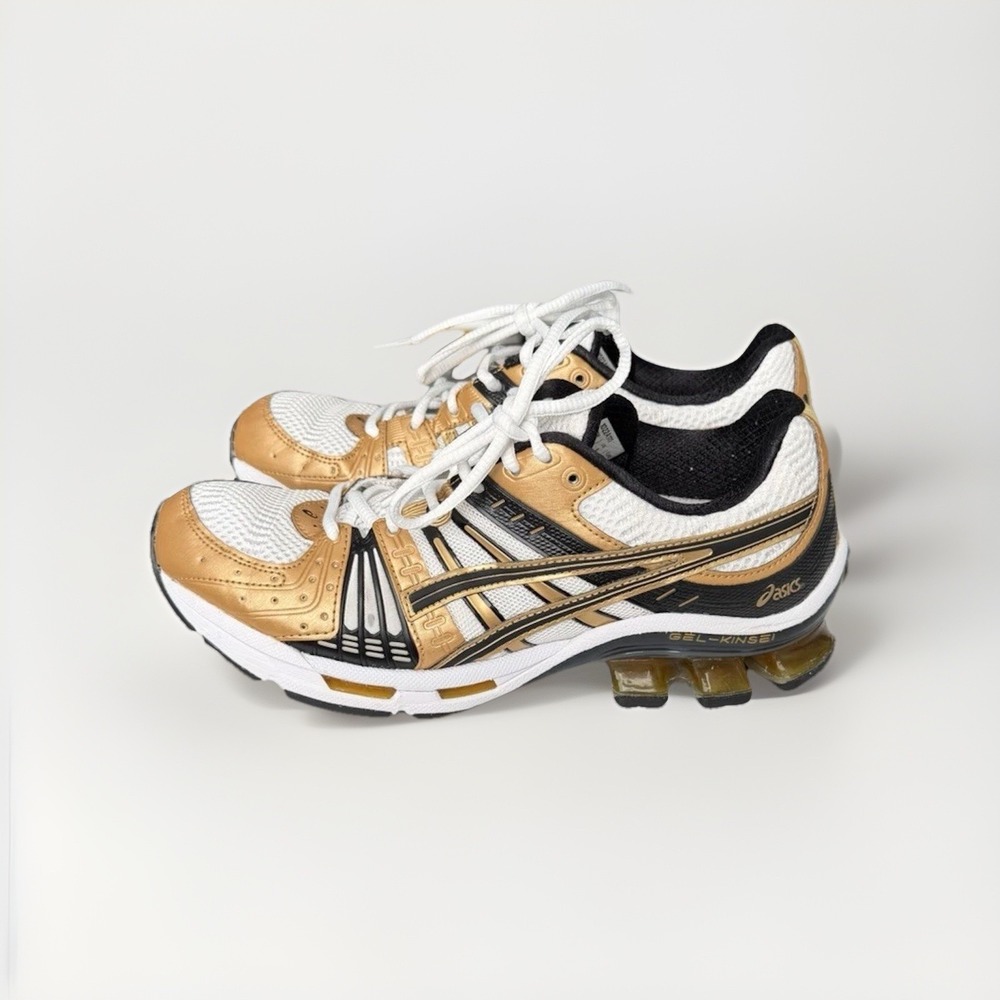 ASICS GEL Kinsei Running Shoes Gold White Black Womens Size 9 US Athletic